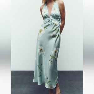 FLORAL PRINT SATIN EFFECT DRESS